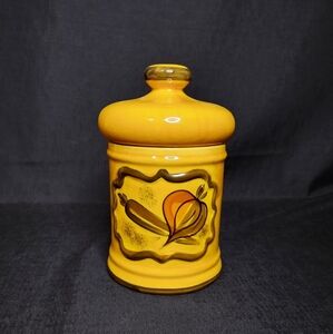 Vintage Los Angeles Potteries Medium MCM Canister Golden Yellow W Onion Carrot